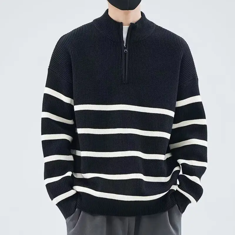 Faionable الرجال انغلق Ne متماسكة سترة f عالية الخريف الشتاء شريط محبوك قاعدة irt هونغ كونغ Sle عارضة على الانترنت أعلى