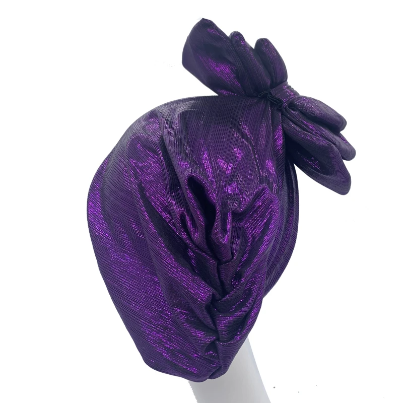 Shinning Multi-schicht Bowknot Turban Kappe für Frau Mode Afrikanische Headtie Nigeria Hochzeit Turbane Hut Muslim Headwrap Motorhaube – Detail 17
