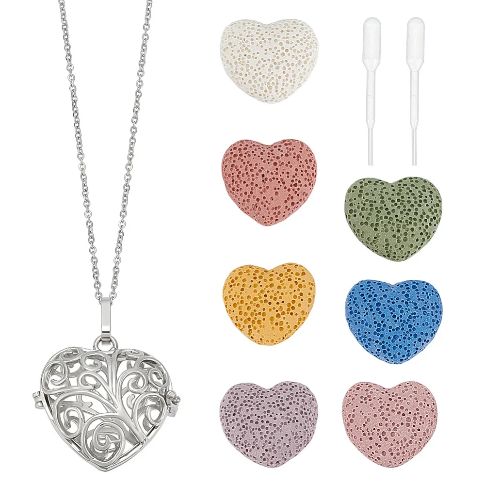 Aromatherapy Essential Oil Diffuser Necklaces Love Heart Hollow Locket Pendant Necklace Tree of Life Pattern Locket Pendant