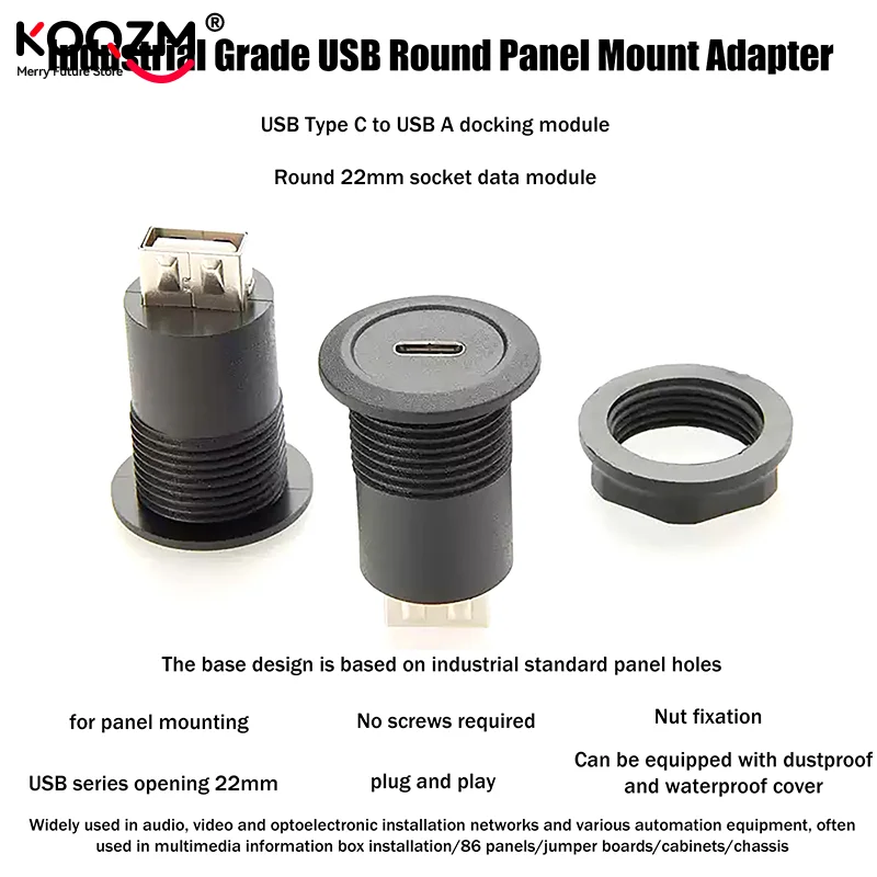 USB C Female To USB A Female Connector Round Flush Panel Mount Converter Extender Bulkhead Passthrough Socket
