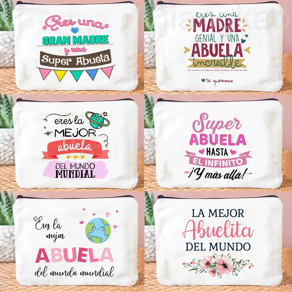 Best Grandmother in The World Printed Makeup Bag Travel Neceser Toiletry Storage Bag Female Canvas Cosmetic Bags Gift for Abuela