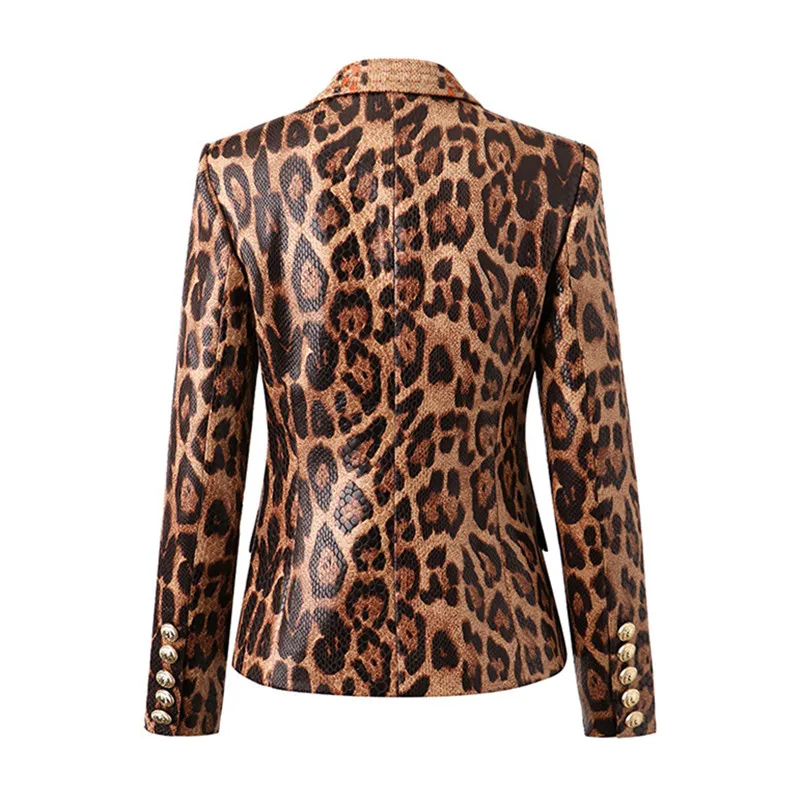 Leopard Print Suit Jacket Women High Quality Fashion Double Breasted Blazer Jacket Female Autumn Long Sleeve Slim Blazers Coat