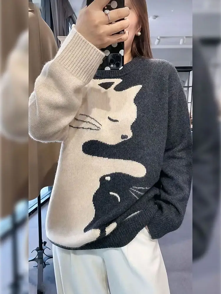 Korean Lazy Design Sweater Women's Milk Series Outfit High-end Gray Knit Autumn and Winter Super Beautiful Pullover Sweaters