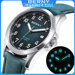 Berny automatische uhr männer seagull st2130 leuchtende mechanische armbanduhr saphir wasserdicht 10atm top marke luxus uhr für männer