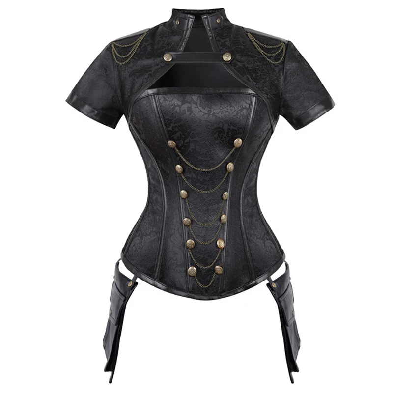 Black Red Corsets Steampunk Women Sexy Gothic Clothes Underbust Gothic Retro Bustier Bodice Femme Faux Leather Punk Corset Set