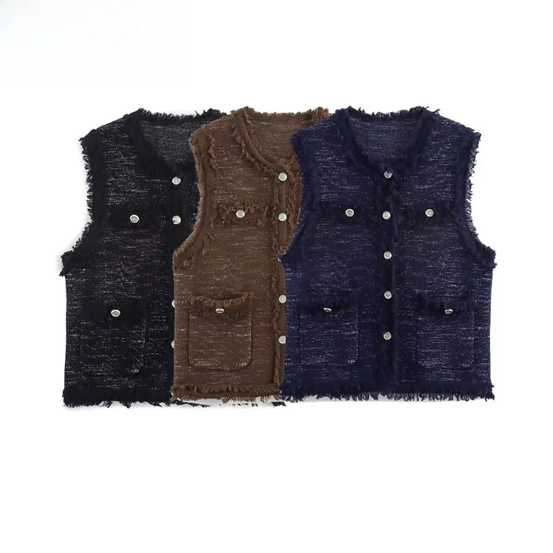 

ZBZR Faionable Knitted Vest Autumn New Sle Women's round Ne ket Open Cardigan Ele Personali Polyester Fiber
