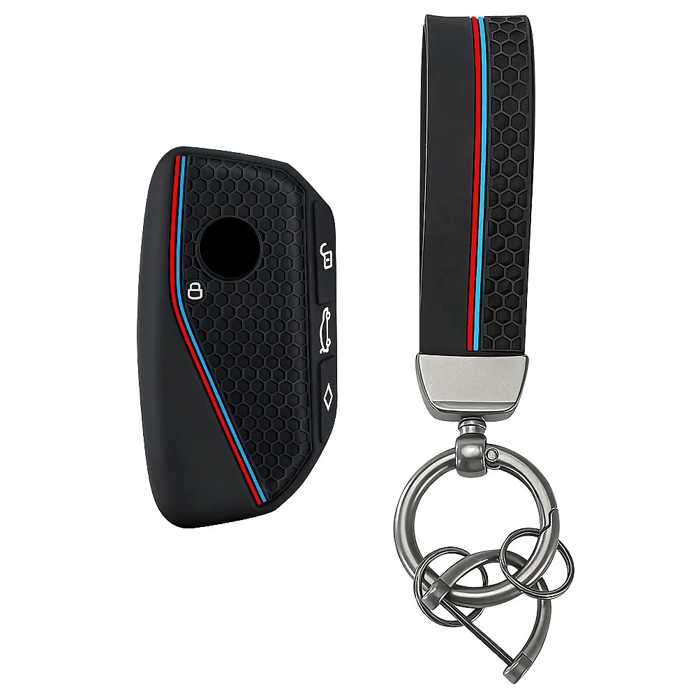 Silicone Car Key Fob Cover Keychain For BMW 7 Series 735i 740Li X7 X1 U11 2023 I7 G07 LCI XM