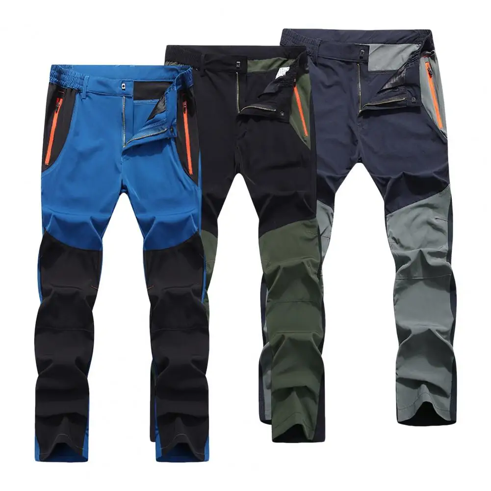 

Zipper Pockets Pants Durable Waterproof Outdoor Pants with Elastic Waist Pockets for Fishing Climbing Hiking Men's Quick-drying