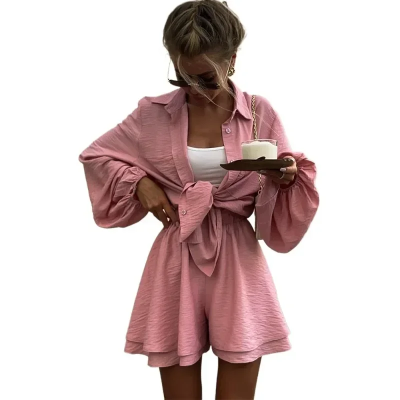 New Women 2 Piece Sets Casual Loose Short Sets Ladies Outfits Spa Holiday Baggy Fashion Shorts Suits Woman Summer Good-looking