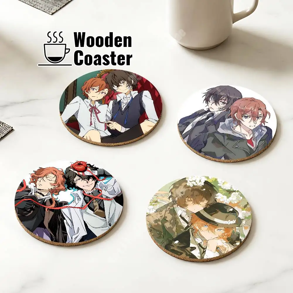 B-Bungo S-Stray Dogs Dazai Osamu Wooden Cup Mat Americano Beer Milk Water Coaster for Baking Studio