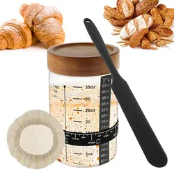 Sourdough Starter Jar Kit 1000ml Dough Fermentation Container Wide Mouth Clear Glass Jar for Kitchen Baking Food Storage Tank