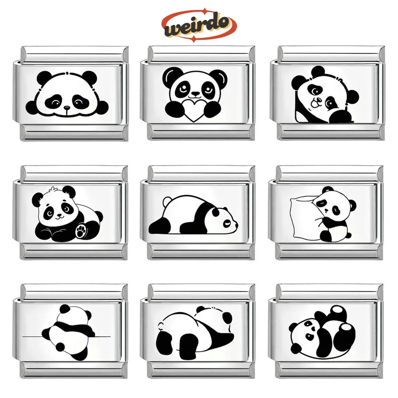 Weirdo Creative Charm Bracelet Lying Flat Panda Italian Charm Links Fit 9mm Bracelet Stainless Steel DIY Jewelry Making