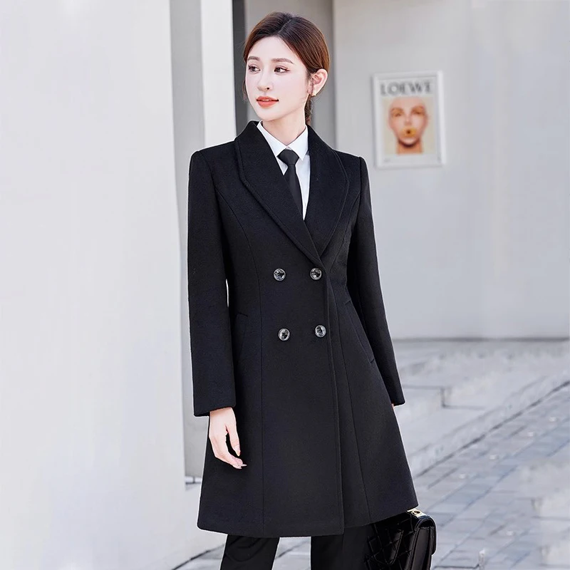 

Новое женское полушерстяное пальто с хлопковой подкладкой, осенне-зимнее модное шерстяное пальто с отложным воротником и тонкой талией, элегантное офисное женское пальто