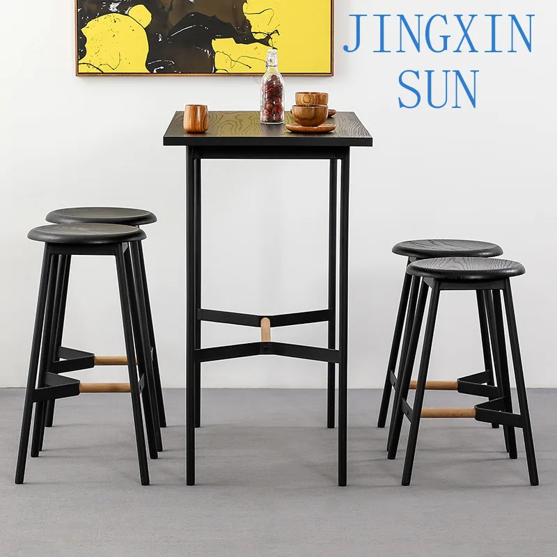 Modern simple bar chair solid wood Nordic home bar stool front desk coffee casual restaurant wrought iron high chair