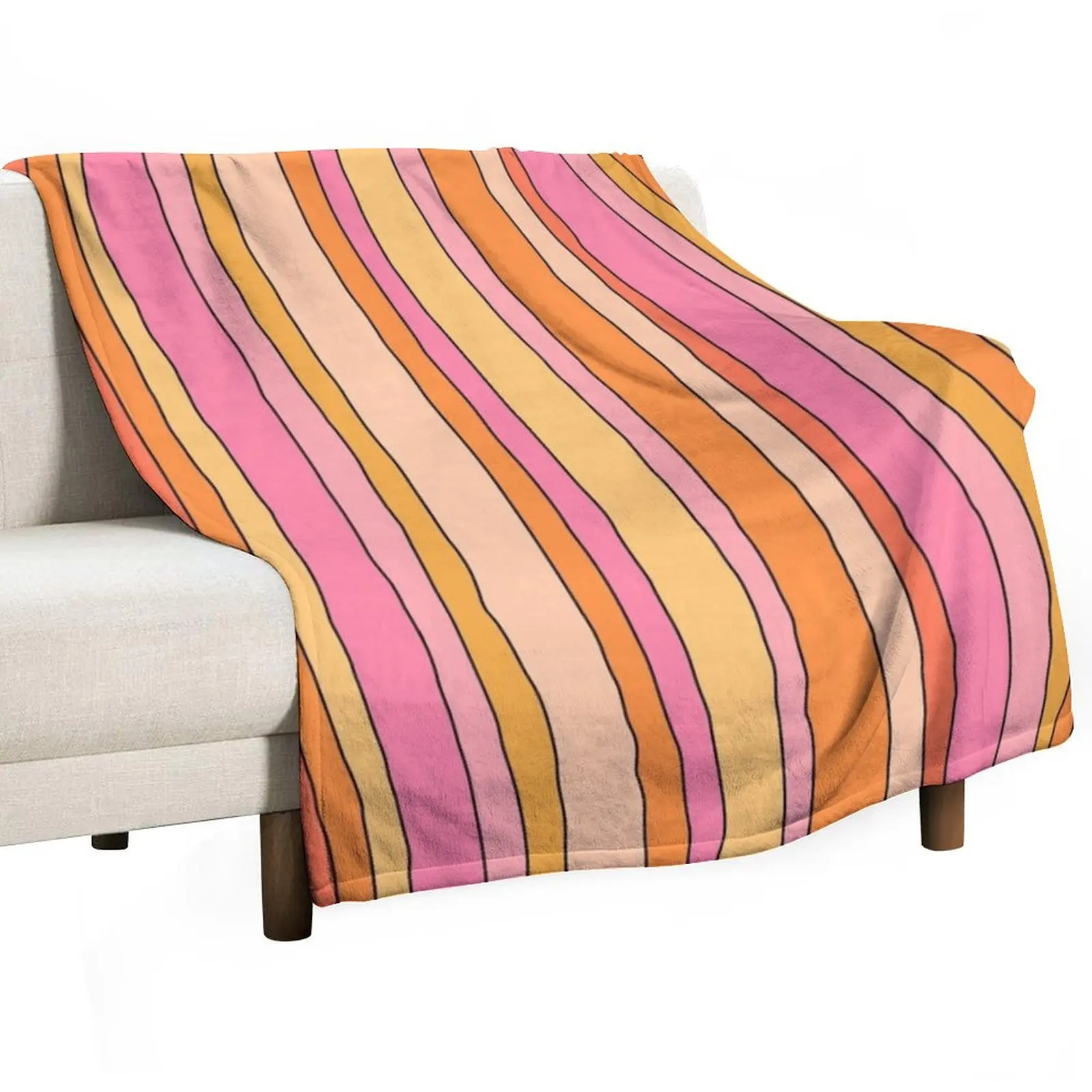 

Summer Stripes Lined Vertical Stripe Pattern Pink Orange Yellow Black Throw Blanket Decorative Throw bed plaid Blankets
