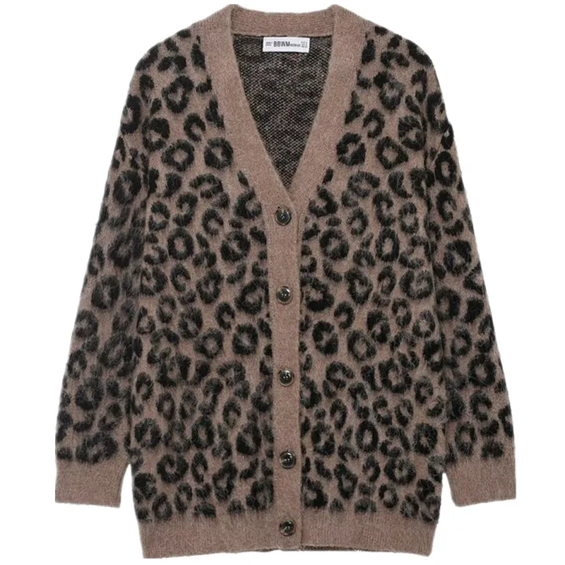 Maglione lavorato a maglia sciolto con motivo animale V-Ne Nuova collezione invernale Cappotto da donna Faion Commute Sle Long Sve con bottoni