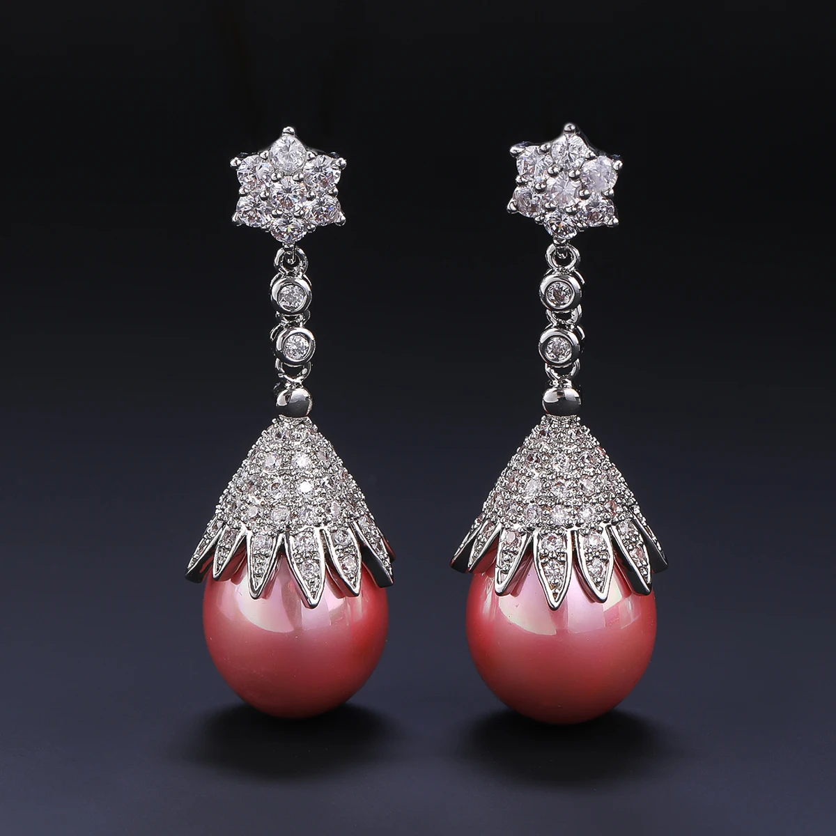 

Trendy High Quality Cubic Zircon Pearl Earrings Wedding Bridal Earrings Dinner Party Dress Accessories CE12349