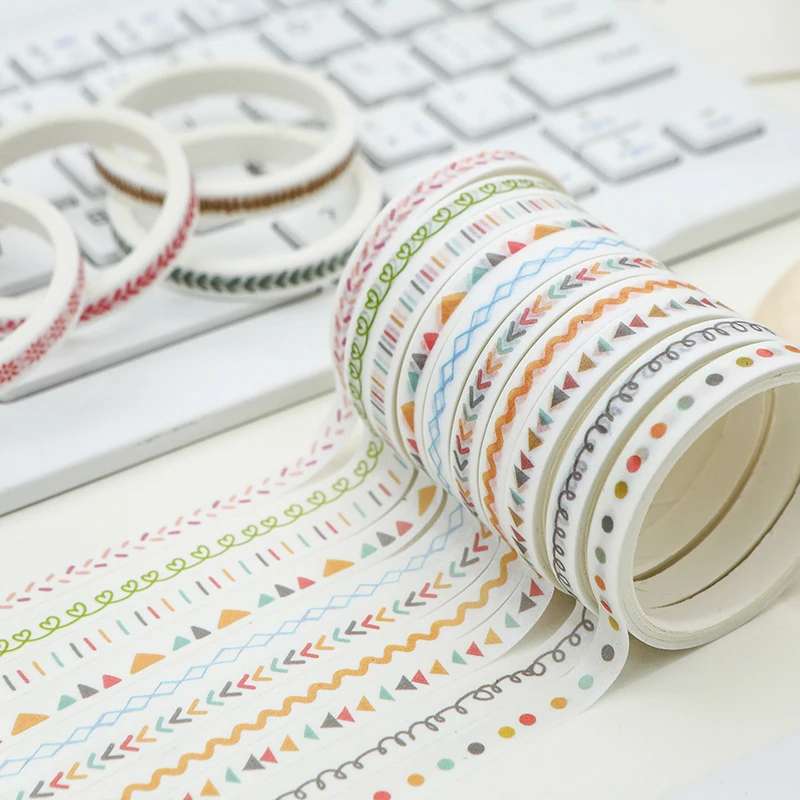 10 Rolos de Fita Washi Slim Básica para Scrapbooking, Conjunto de Fitas Washi Arco-Íris, Fita Adesiva Decorativa para Diário e Caderno