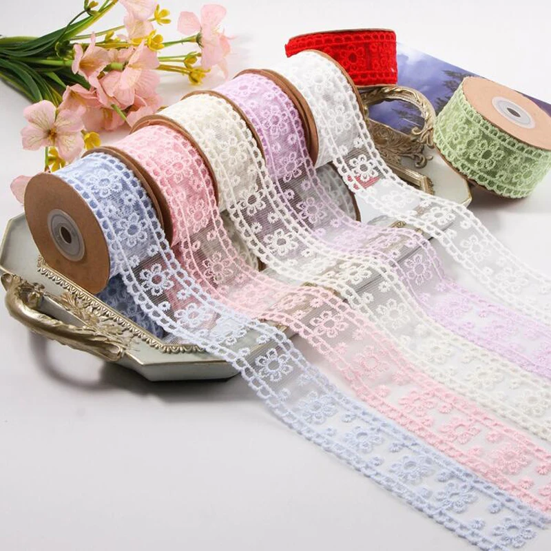 

90 Yards 38MM Embroidery Lace Exquisite Flowers Net Yarn Wavy Edge Ribbons Hair DIY Handmade Bows Material Crafts Accessories