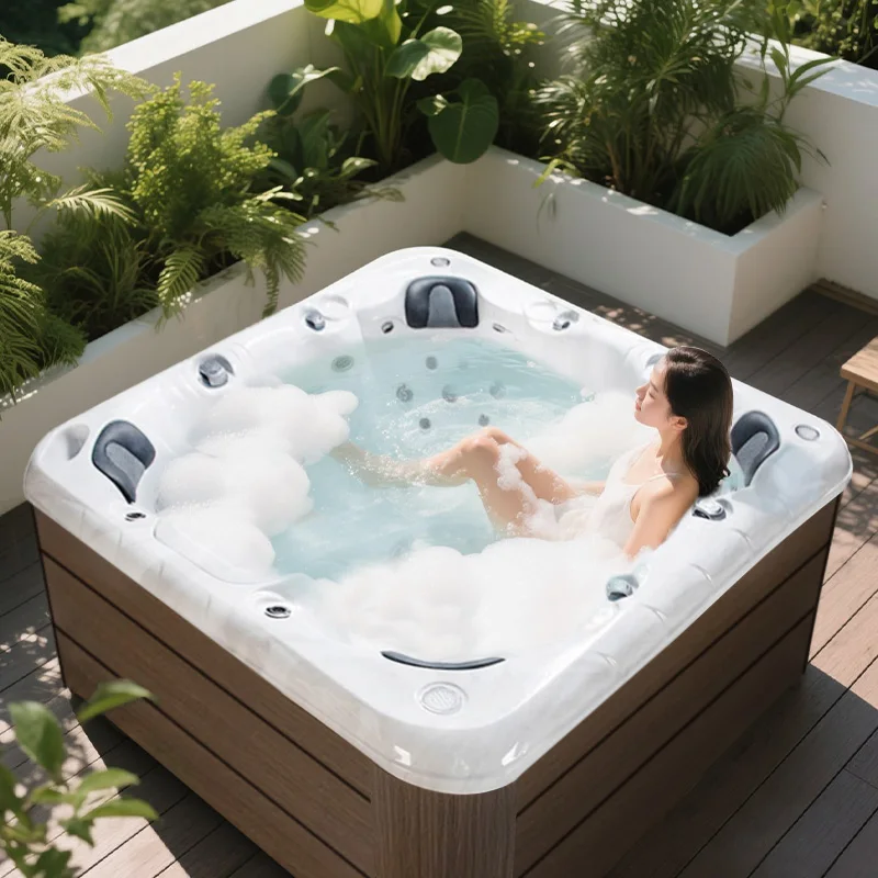 Inflatable Acrylic Relaxing Massage Pool, 130 Jet Portable Hot Tub Spa, Heated Whirlpool for Garden & Terrace