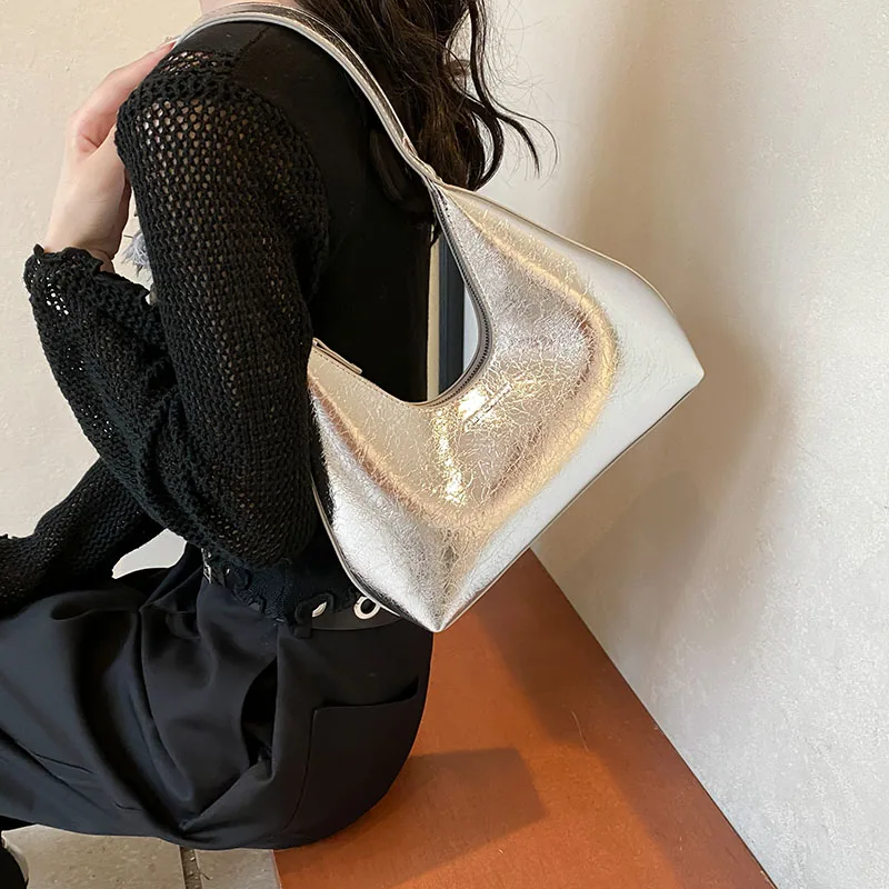 MOODS French Style Single Shoulder Bags For Women Dazzling Color Patent Leather Underarm Bag Luxury Designer Purse And Handbags