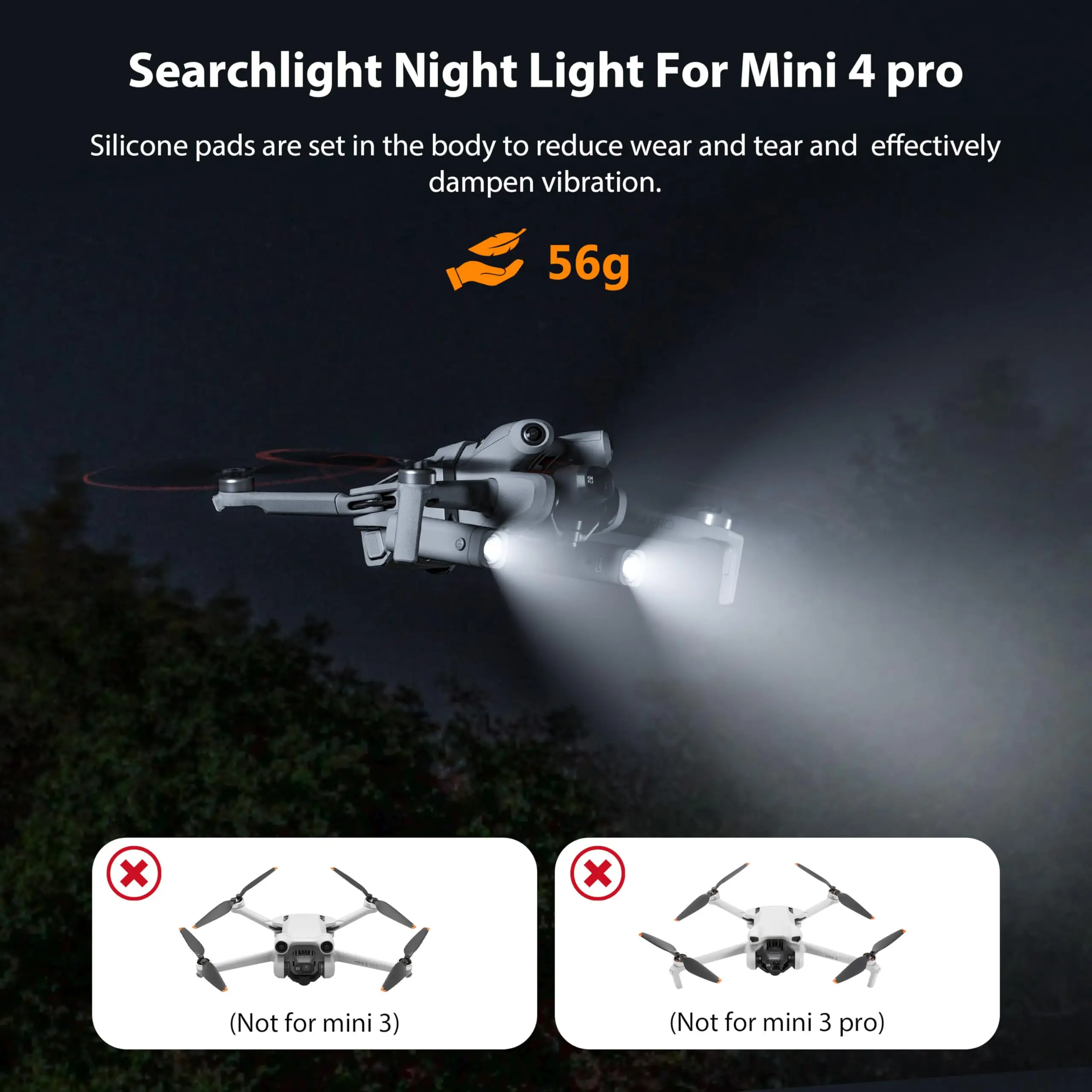 LED Night Navigation Light for DJI Mini 4 Pro Accessories Searchlight Headlight with Mount Bracket Holder Anti-Collision
