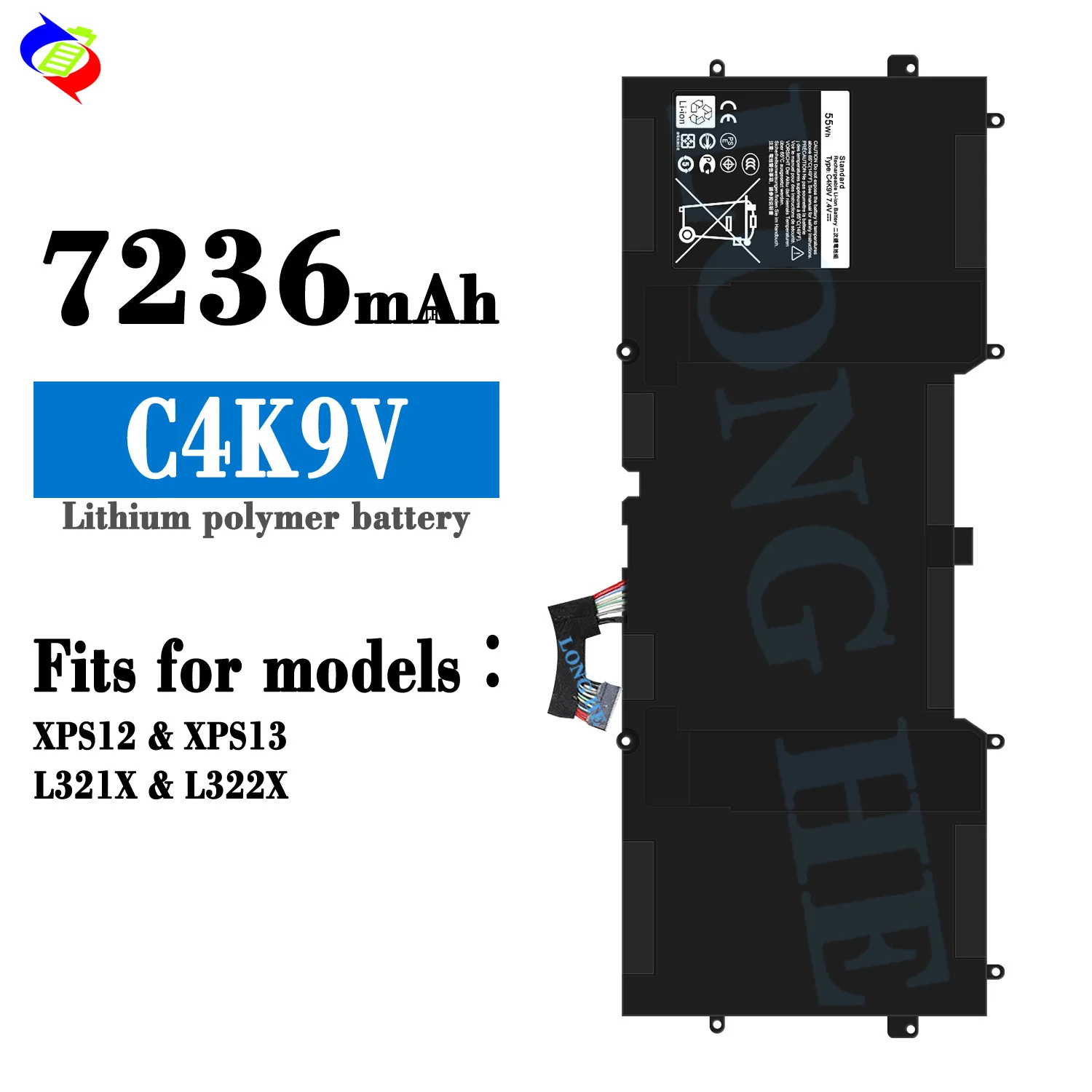 

C4K9V 55Wh 7.4V Laptop Battery for Dell XPS 12 XPS 13 L321X L322X 0C4K9V Replacement Battery