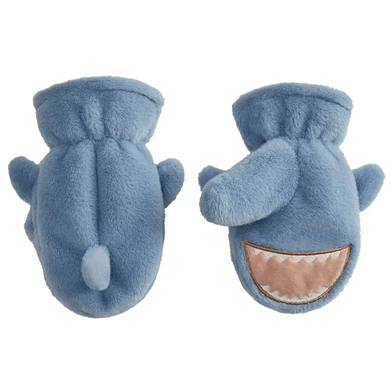 Winter New Cute Shark Children\'s Boys Girls\' Fleece Thickened Warm Finger Gloves Accessories for Kids Mittens Snow Baby Stuff