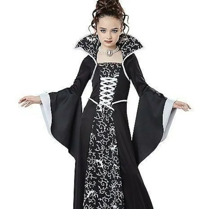 Cosplay Vampir Kostüm für Kinder Mädchen Karneval verkleiden Royal Vampire Gothic Langarm Kleid Kostüm für Party Cosplay