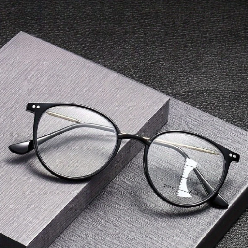 

Unisex Retro Round Frame Reading Glasses Multifocal Blue Light Blocking Dual Vision for Short Long Distance Use