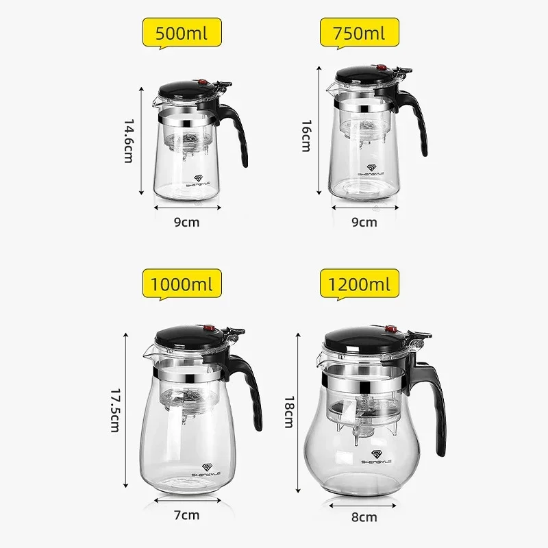 Glass Teapot Heat Resistant One-click Filtering Tea Pot High Borosilicate Puer Kettle Tea Water Separation Filter Home Teaware
