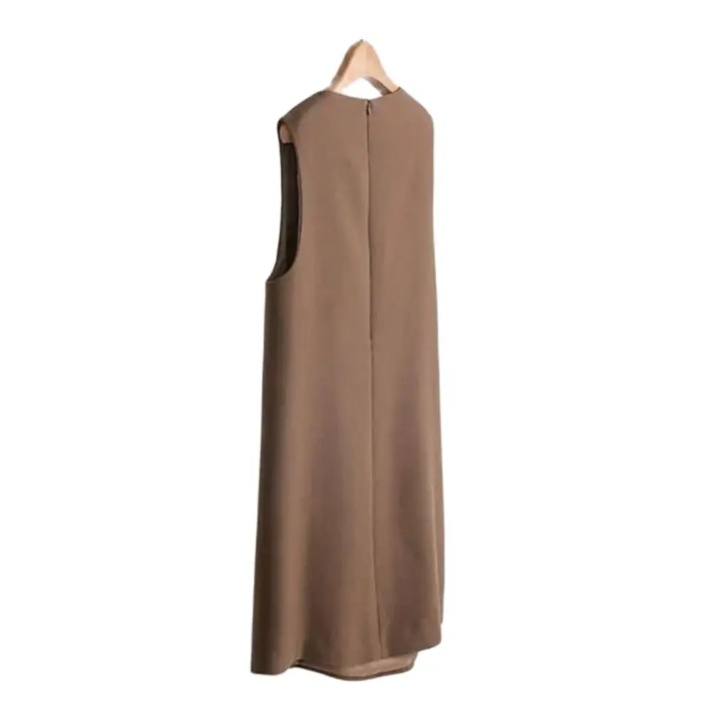 Women's Japanese Solid Wool Tank Dress O-Neck Sleeveless Robe New Fashion All-match Elegant Autumn Winter 2024