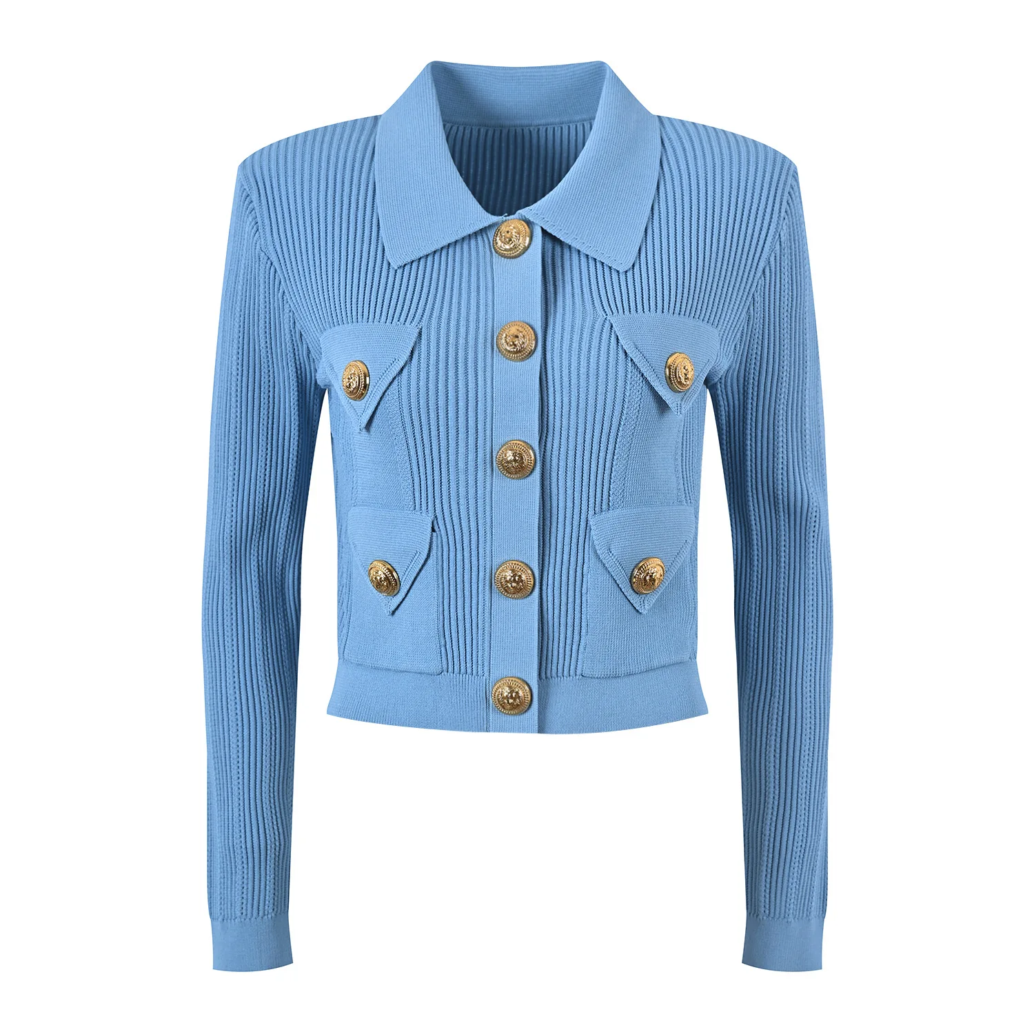 

Элитная вязаная хлопковая рубашка с бретелями и множеством карманов, металлическими элементами, длинными рукавами, женская модная одежда