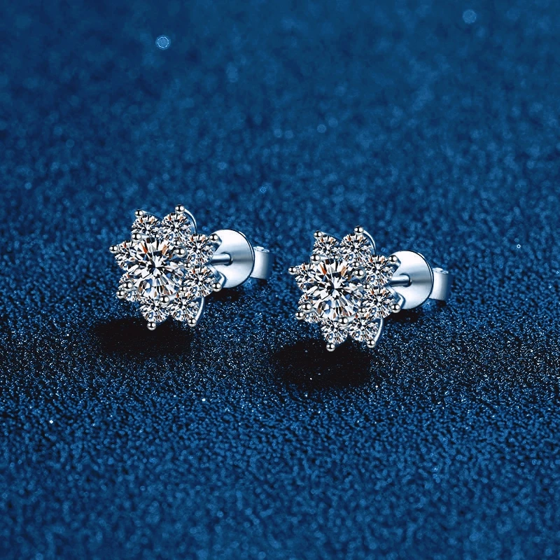 Sunflower Stud Earrings Platinum PT950 for Women 0.3/0.5/1ct Moissanite Diamond Party Wedding Fine Jewelry Girl Birthday Gift