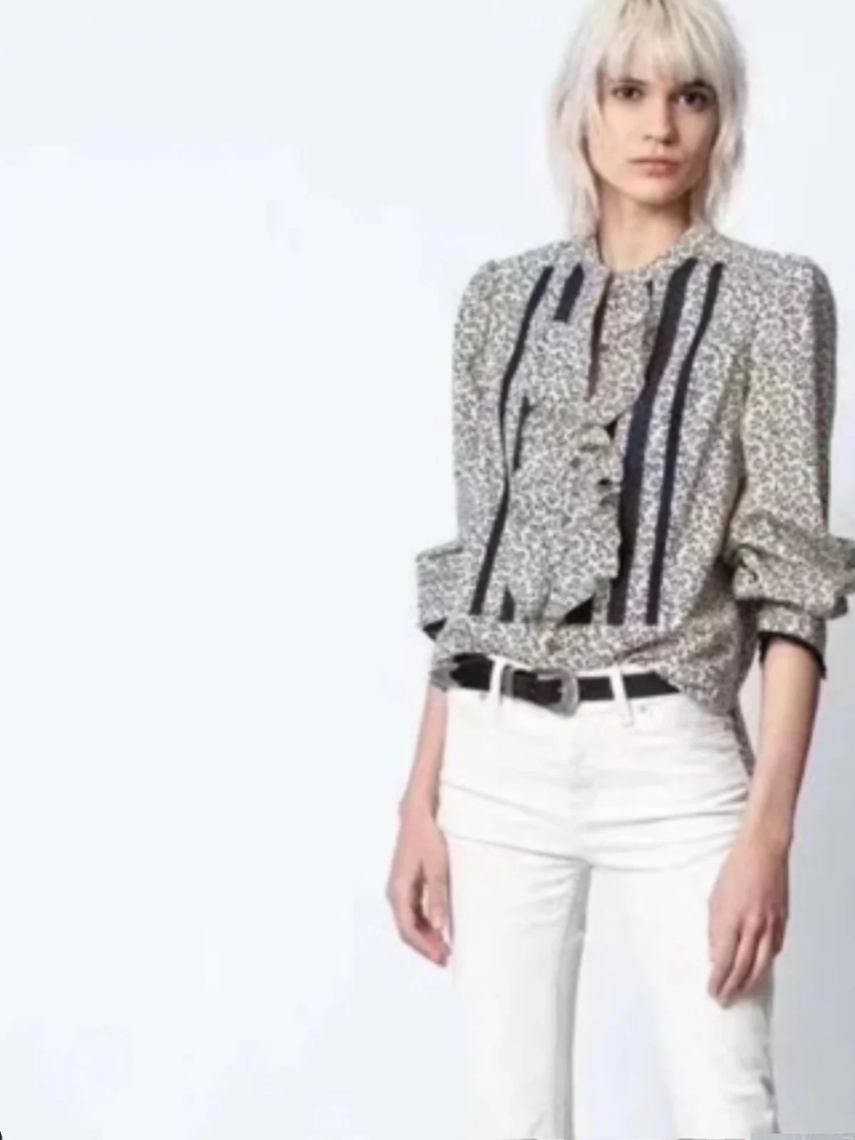 

Pure Cotton Long Sve Ladies Printed irt Early Autumn New Sle Commute Sle round Ne Regular Length Cotton 00%