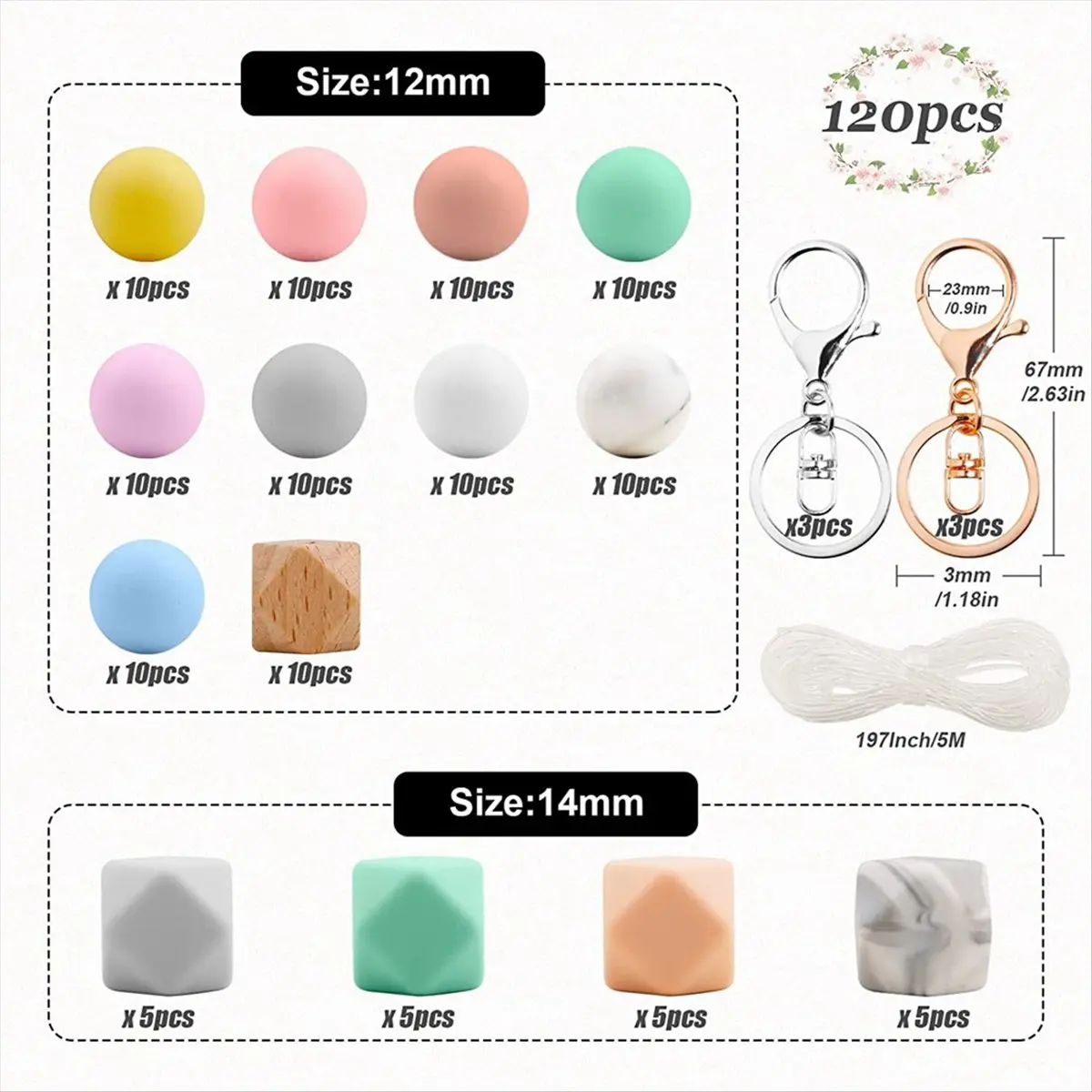 【BIG-SALE】Silicone Beads, 120pcs Silicone Beads for Keychain Making, Silicone Beads Bulk Hexagon Rubber Beads for Jewelry Making