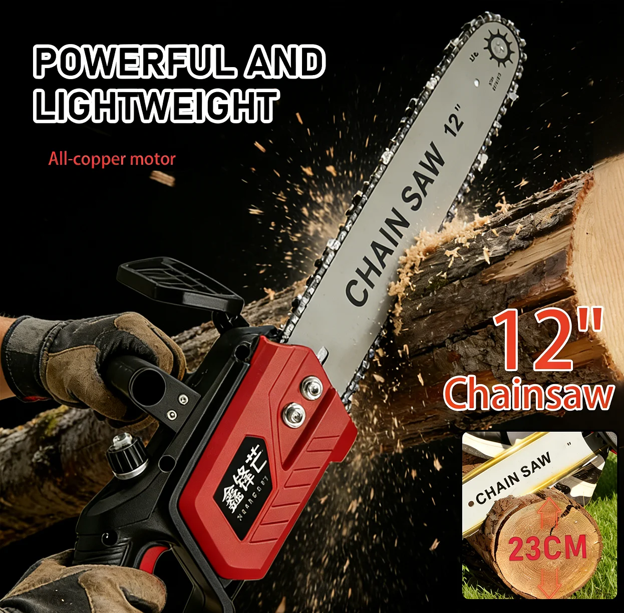 

Electric Chain Saw Home & Outdoor Cordless Chainsaw 12 Inch High Power Lithium Battery Tree Cutter Wood Logging Tool