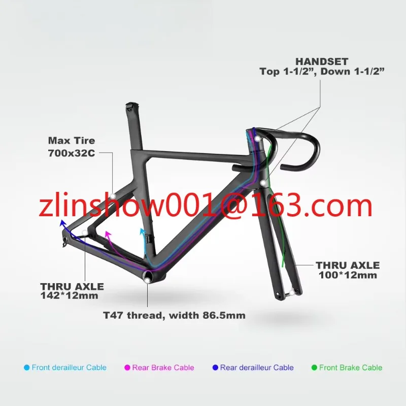 

Carbon Road Bike Frame Disc Brake Full Hidden Cable 700x32C Race Bicycle Carbon Frameset