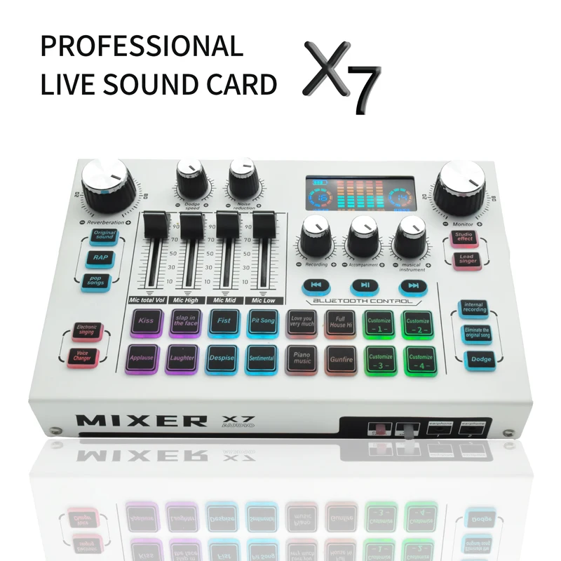 

FUHAM Live Sound Card X7 Voice Changer DJ Mixer Процессор эффектов, подходит для потоковой передачи на ПК и компьютерной консоли аудиоинтерфейса