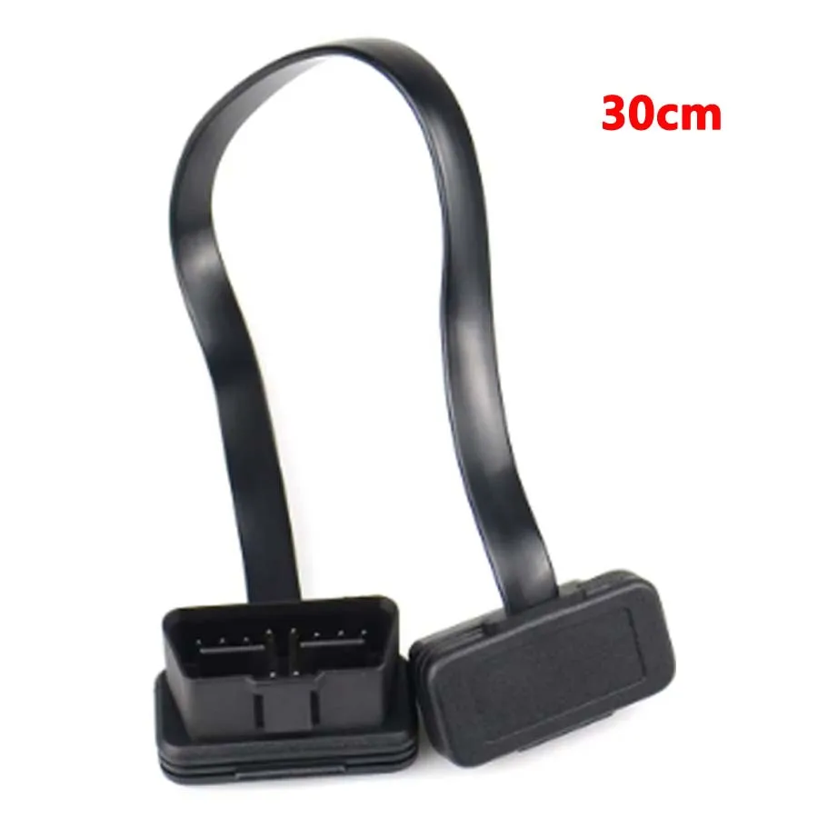 30cm/60cm Option Flat Thin OBD2 16Pin Extender Male To Female OBD 16 Pin Adapter Elbow OBDII ELM327 Extension Connector Cable