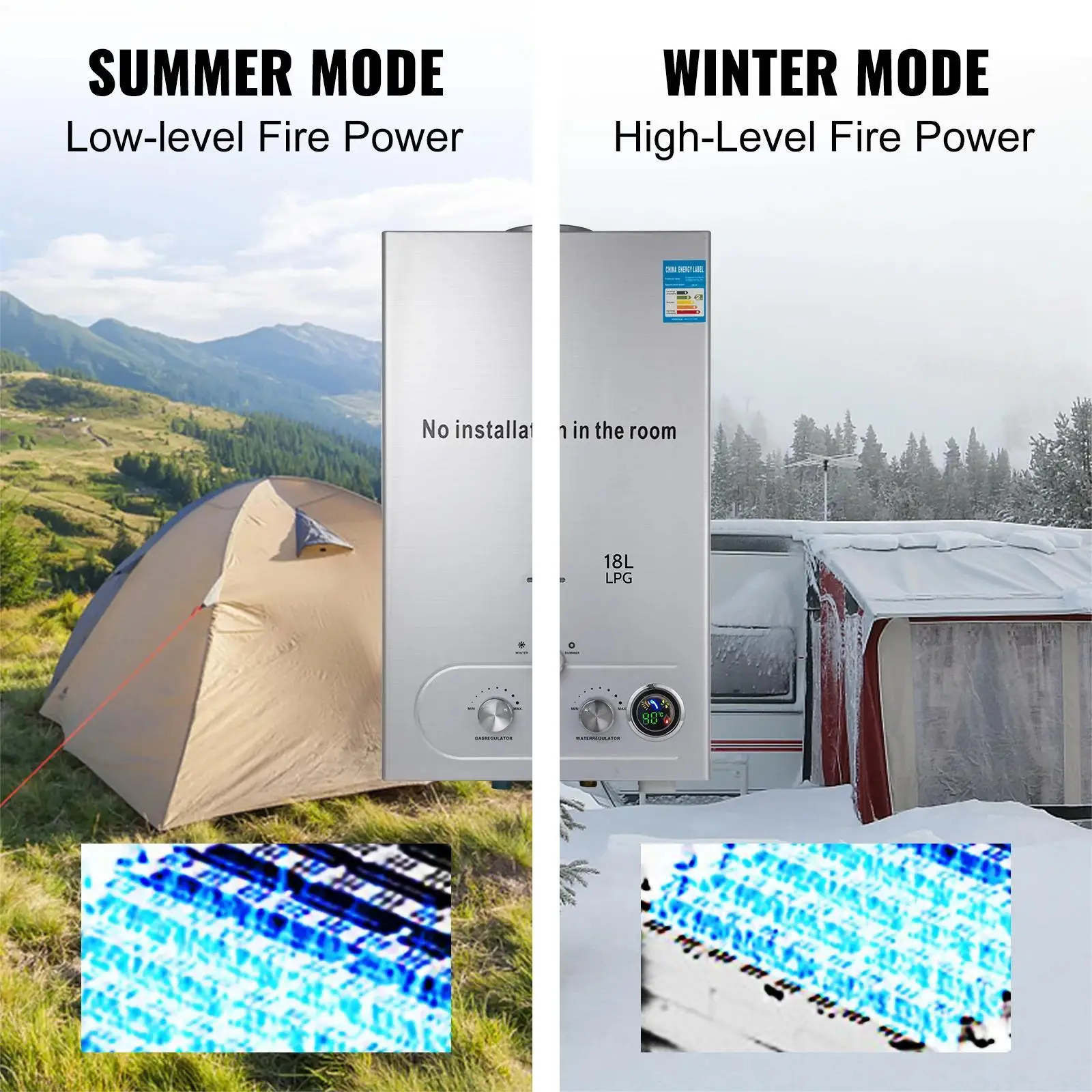 Chauffe-eau sans réservoir en acier inoxydable, gaz GPL, propane, corps avec kit de douche, appareil de camping domestique, 6L