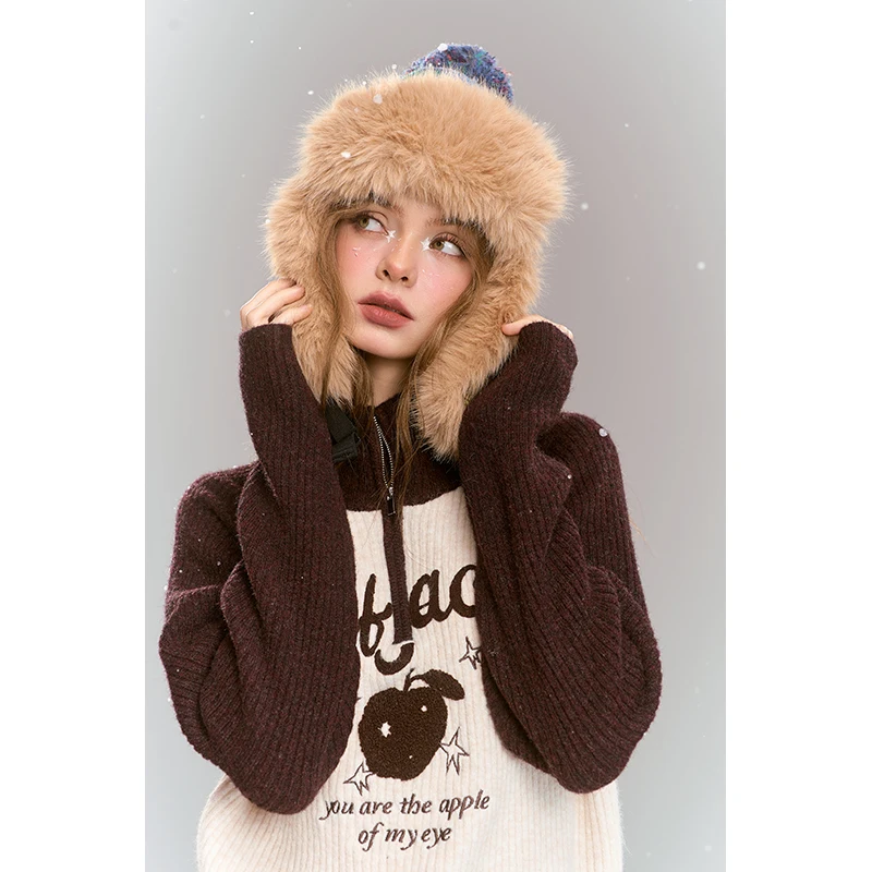 ELFSACK Y2K Maglione lavorato a maglia con mezza zip e colletto alla coreana raglan color block per donna