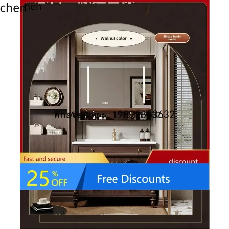 YFY  baroque luxury stone ceramic  basin double faucet new Chinese floor-to-ceiling model plus large basin bathroom cabinet