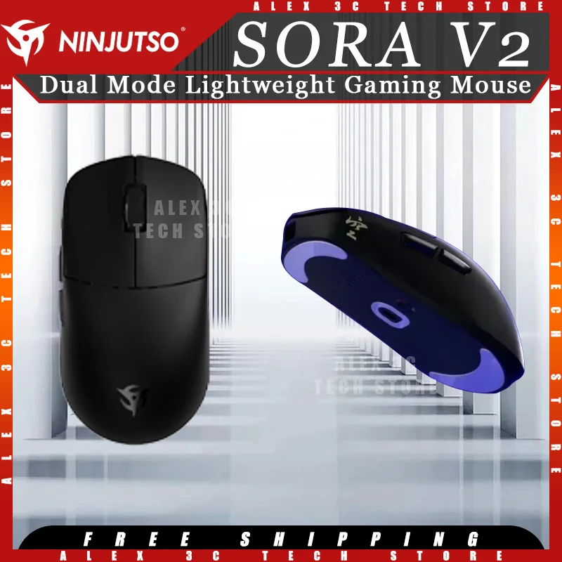 

Игровая мышь NINJUTSO SORA V2, двойной режим, скорость опрокидывания 8k, легкая легкая игрушечная мышь Paw3395, легкая индивидуальная геймерская мышь, аксессуары для ПК