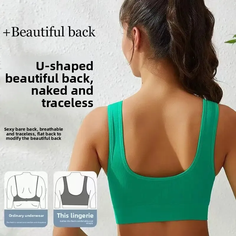 Sportovní podprsenka pro ženy, velká velikost, bez kostic, sexy, nařasená, na záda, vesta na jógu, fitness, běhání, spodní prádlo na jógu - náhled 3