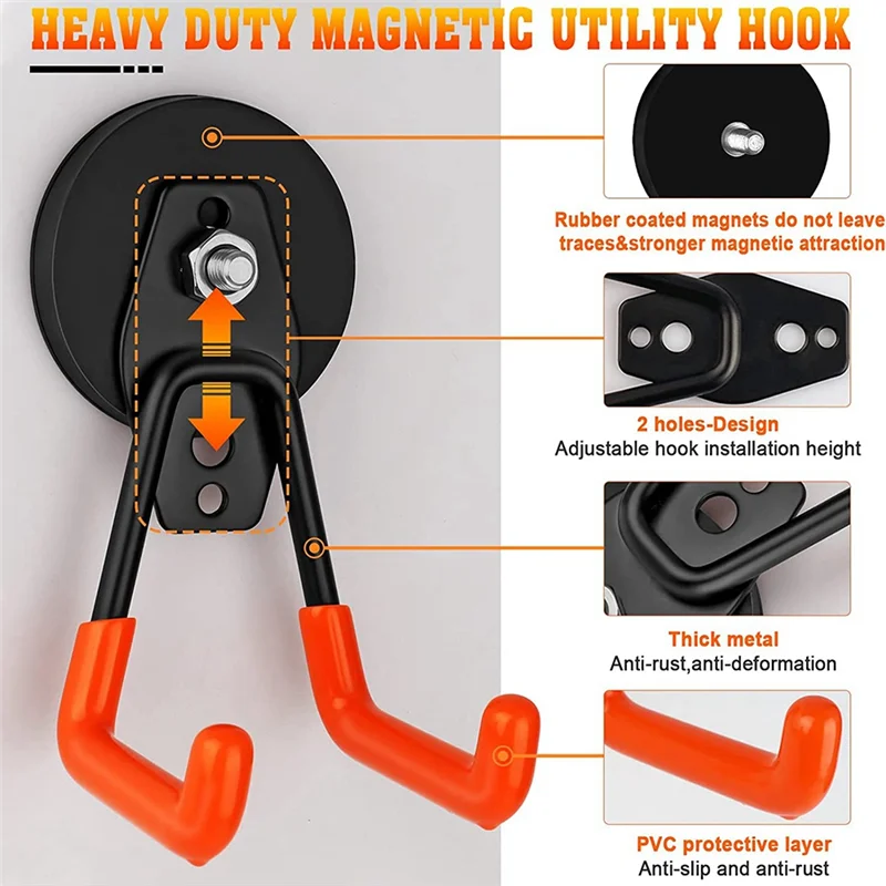 2 шт. магнитные крючки, магнитные крючки для гаража, сверхмощные с противоскользящим покрытием, прочные Магнитные Крючки для хранения