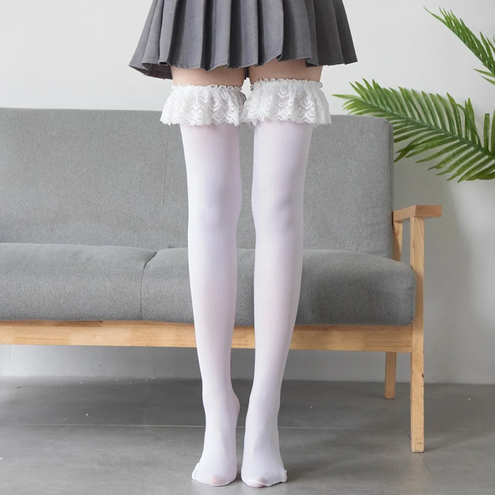 New Women's Thigh High Socks Lace Vintage Stockings Velvet Lolita Fashion Over Knee Stockings for Ladies & Girls 2 Colors view 2