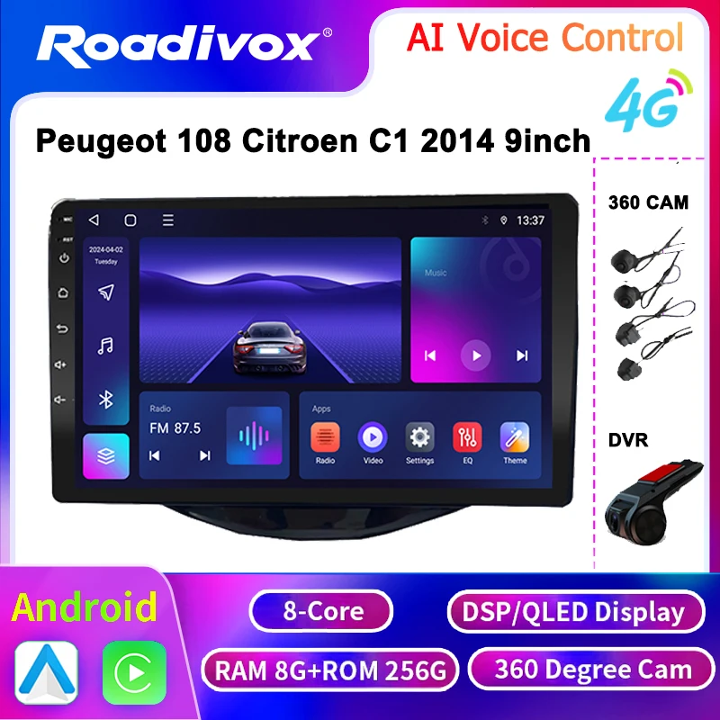 

9 inch Universal Android 13 Car Radio Autoradio android 2 Din for Peugeot 108 Citroen C1 2014 with GPS Central Multimedia