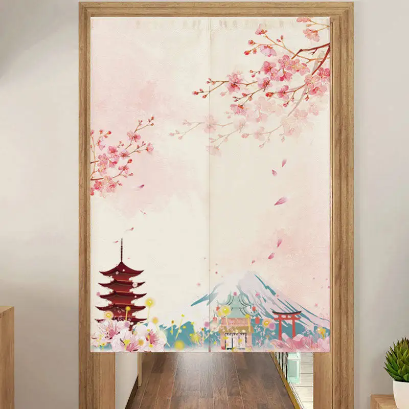 VIKAMA Japanese-Style Cherry Blossom Door Curtain Window Covering Bathroom Kitchen Bedroom Divider Half Curtain Home Decor