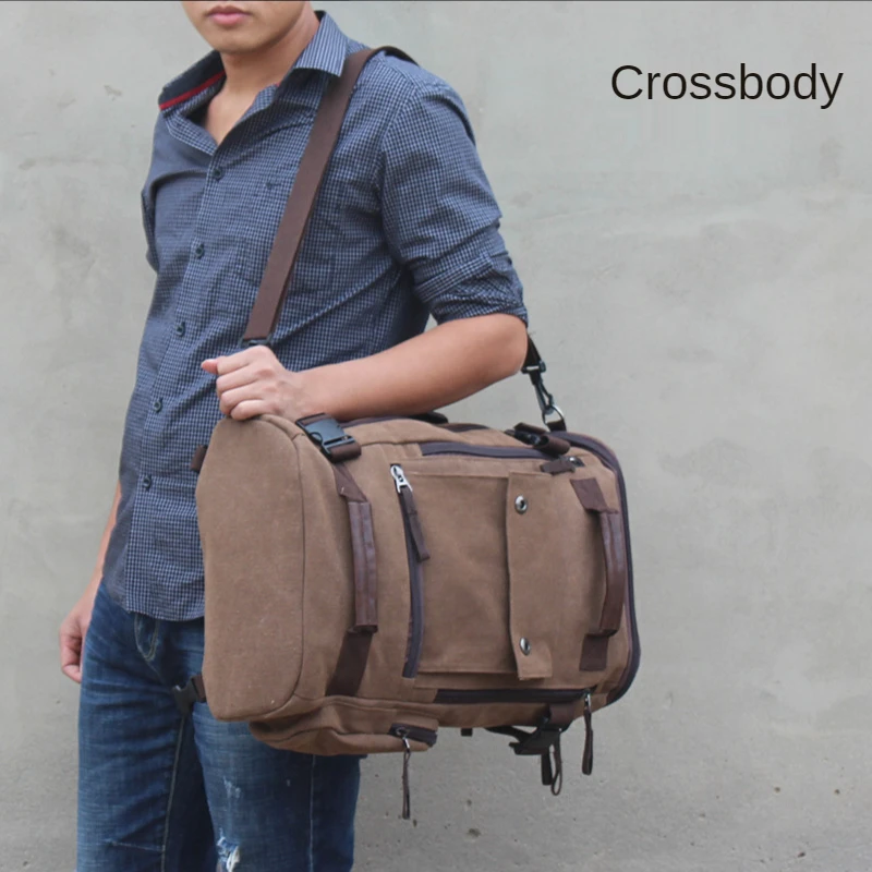 Men\'s Backpack Vintage Canvas School Travel Laptop Large Capacity Leisure Crossbody Multifunctional Bags